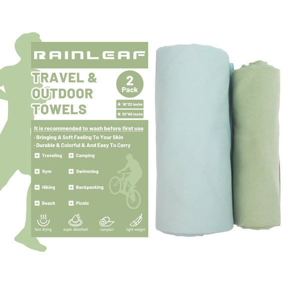 Rainleaf 2 Pack Microfiber Towel, Quick Dry Towel, Super Absorbent Ultra Compact Lightweight Travel Towel for Camping, Gym, Swimming, Hiking