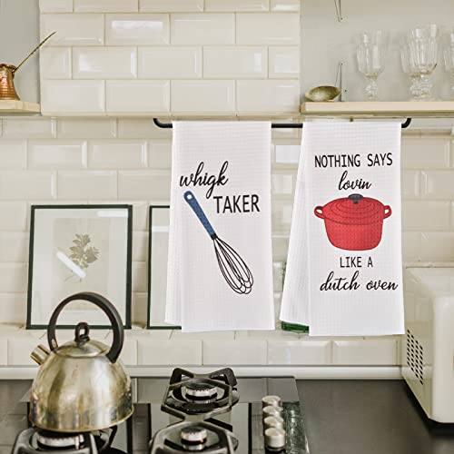 Rainleaf 4 Pack Waffle Funny Kitchen Towels,Absorbent Dishcloths Sets with  Saying,Cute Waffle Weave Towel as Decorative Dish Towels, Hand Towels,Flour