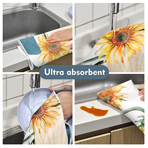 Nialnant Kitchen Towels, Sunny Sunflower Dish Towels Decorative Tea Towels  for Kitchen, 16 x 23.6 Inch Absorbent Dish Cloths Hand Towels with Hanging