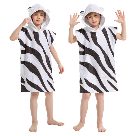 Rainleaf Surf Poncho Kids Changing Towel Quick Dry Pool Swim Beach Towel with Hood and Front Pocket Warm and Soft Microfiber Robe Towel -S(19