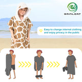 Rainleaf Surf Poncho Kids Changing Towel Quick Dry Pool Swim Beach Towel with Hood and Front Pocket Warm and Soft Microfiber Robe Towel -M(25"X37")