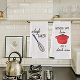 Rainleaf 4 Pack Waffle Funny Kitchen Towels,Absorbent Dishcloths Sets with Saying,Cute Waffle Weave Towel as Decorative Dish Towels, Hand Towels,Flour Sack Tea Towels Birthday,Housewarming Gift-Tool