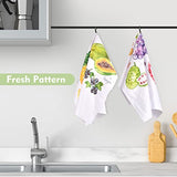 Rainleaf 4 Pack Waffle Funny Kitchen Towels,Absorbent Dishcloths Sets with Saying,Waffle Weave Towel,Hand Towels,Flour Sack Tea Towels Birthday,Housewarming Gift-Fruits Set