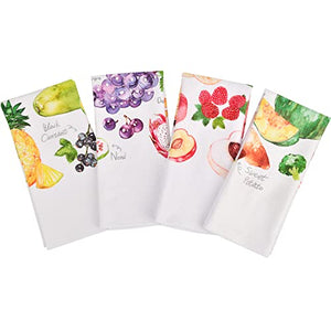 Rainleaf 4 Pack Waffle Funny Kitchen Towels,Absorbent Dishcloths Sets with Saying,Waffle Weave Towel,Hand Towels,Flour Sack Tea Towels Birthday,Housewarming Gift-Fruits Set