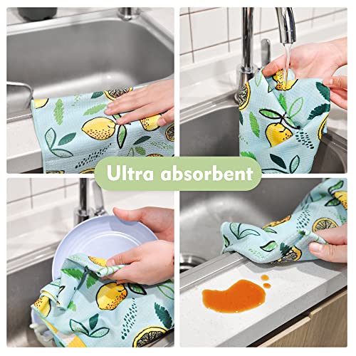 Rainleaf 4 Pack Waffle Funny Kitchen Towels,Absorbent Dishcloths