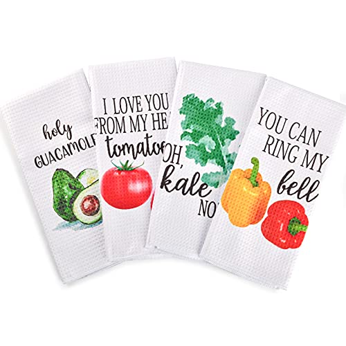 Aller Home & Kitchen Funny Kitchen Towels with Sayings. 4pc Kitchen Towel  Set, Fun Pun Food Design incl Taco. Waffle Weave Towel, Decorative Funny