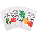 Rainleaf 4 Pack Waffle Funny Kitchen Towels,Absorbent Dishcloths Sets,Cute Waffle Weave Towel as Decorative Dish Towels,Hand Towels,Flour Sack Tea Towels Birthday,Housewarming Gift-Vegetable