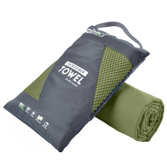 Rainleaf Microfiber Towel Perfect Sports & Travel &Beach Towel. Fast Drying - Super Absorbent - Ultra Compact. Suitable for Camping, Gym, Beach, Swimming, Backpacking.Army Green
