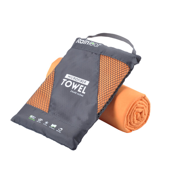 Rainleaf Microfiber Towel Perfect Sports & Travel &Beach Towel. Fast Drying - Super Absorbent - Ultra Compact. Suitable for Camping, Gym, Beach, Swimming, Backpacking.Orange