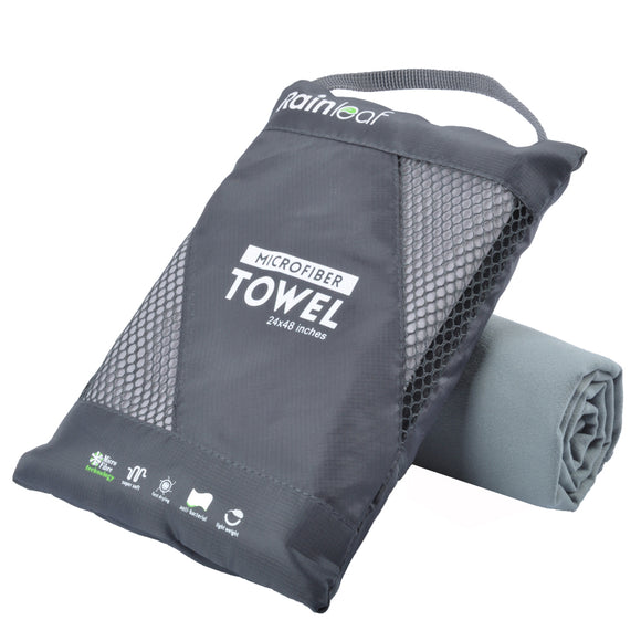 Rainleaf Microfiber Towel Perfect Sports & Travel &Beach Towel. Fast Drying - Super Absorbent - Ultra Compact. Suitable for Camping, Gym, Beach, Swimming, Backpacking.Gray